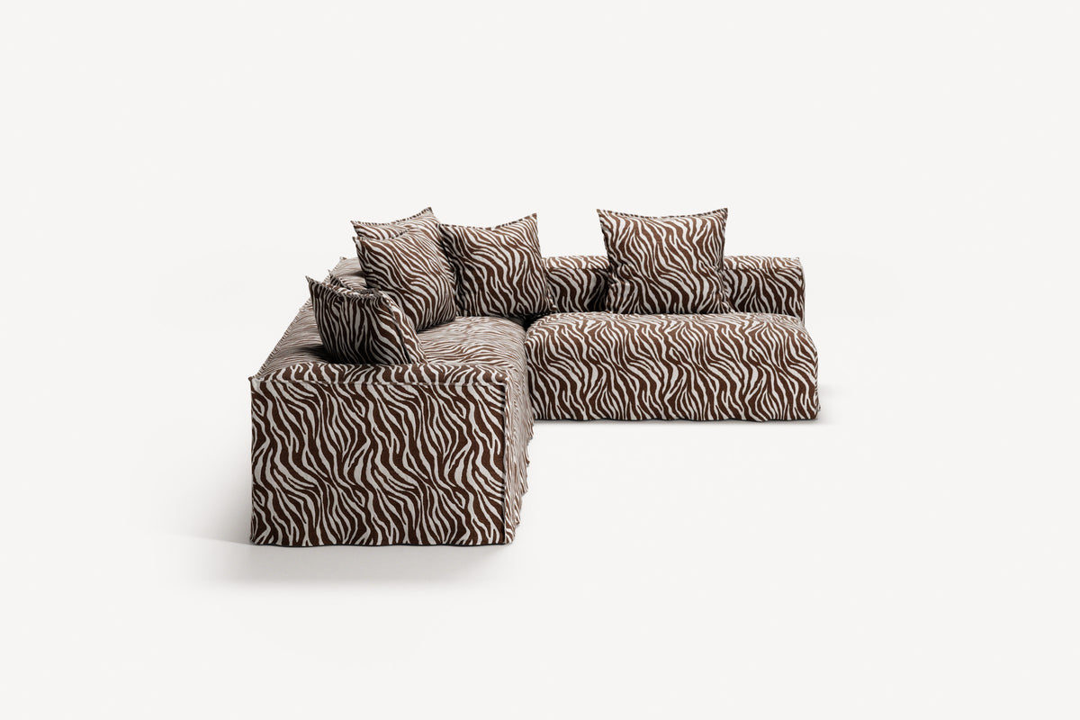 NOMAD - 5 Seat corner with open end - Right - Chenille Jacquard Zebra Brown White