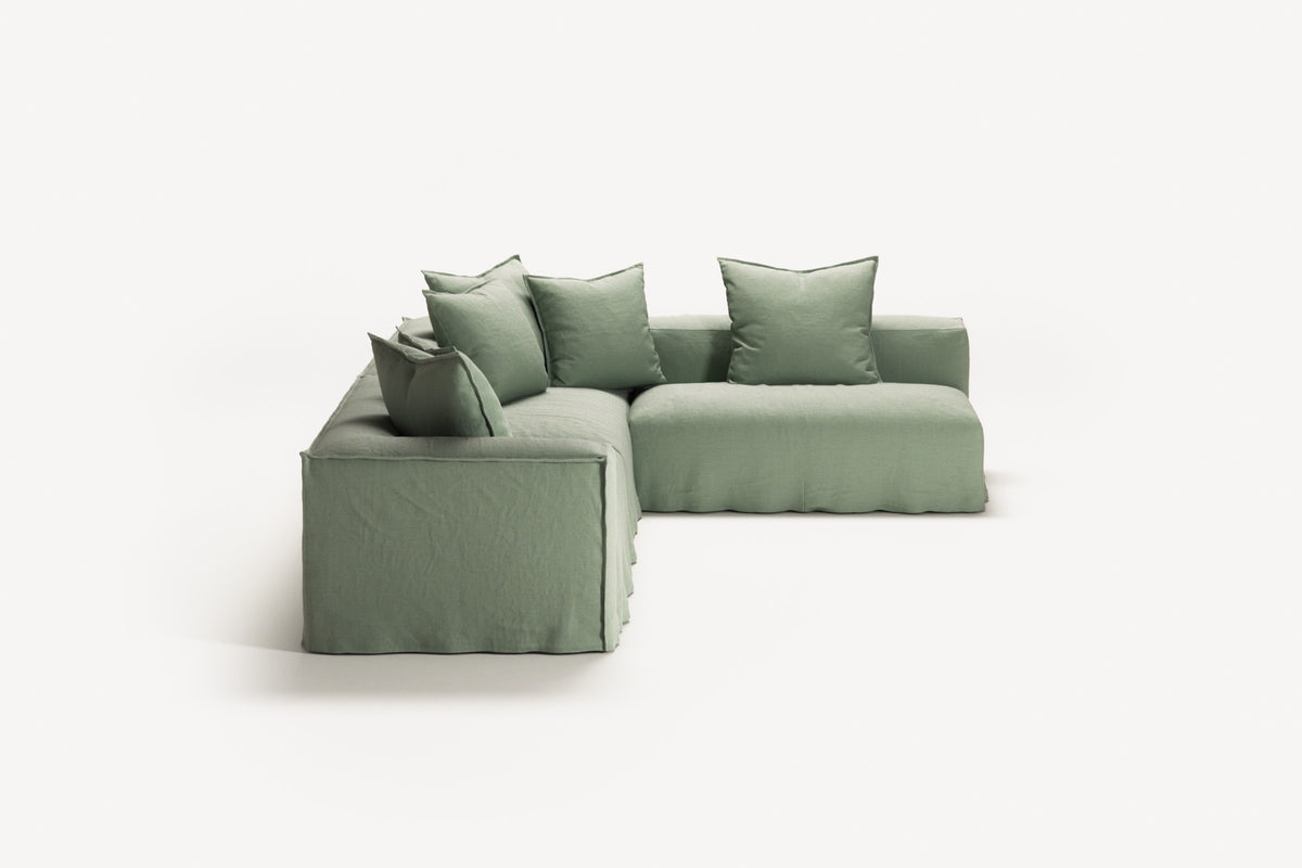 NOMAD - 5 Seat corner with open end - Right - Pure Linen Vivid Green